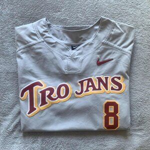 Game Worn Nike USC Trojans One Button Pullover Baseball Jersey. XL.